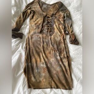 Jera Creations brown tunic lace up fairy top or dress M medium